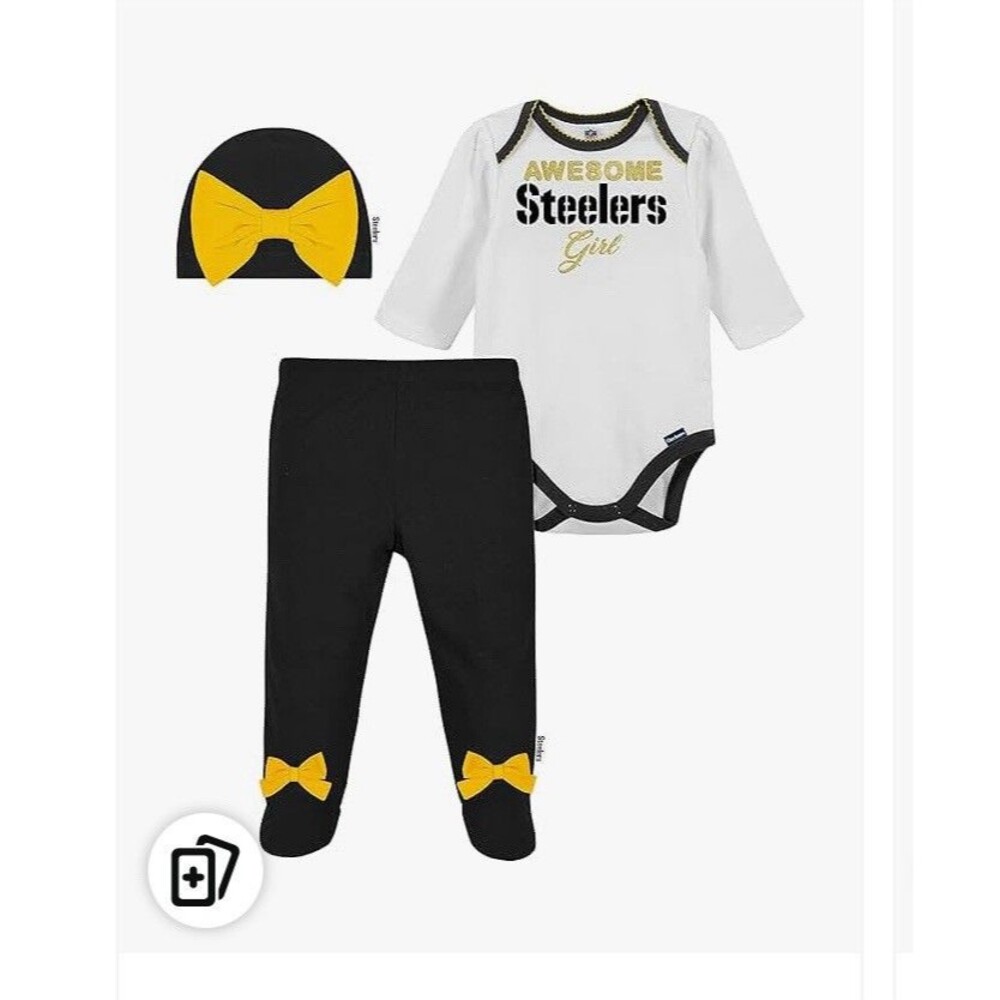 NFL Pittsburgh Steelers Bodysuit Footed Pants Cap Set Size 3-6 Month Gerber - Picture 4 of 4